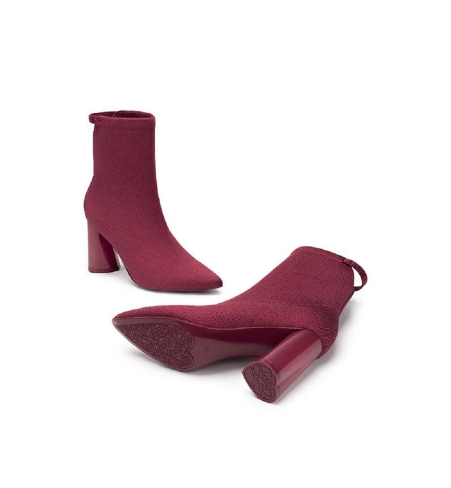 Sock boots with block heel - Bordeaux