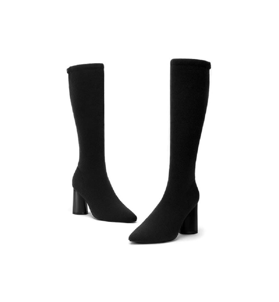 High stretch boots with block heel - Black
