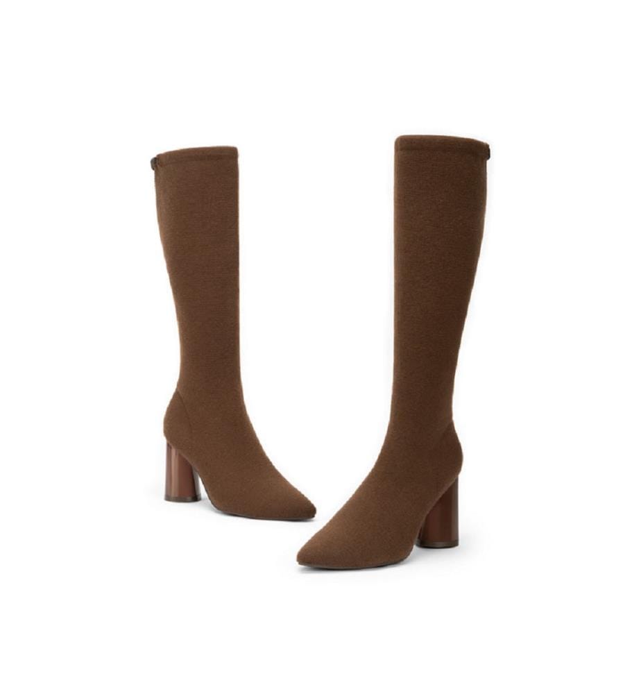 High stretch boots with block heel - Coffee