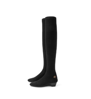 Stretch mesh thigh-high boots - Black