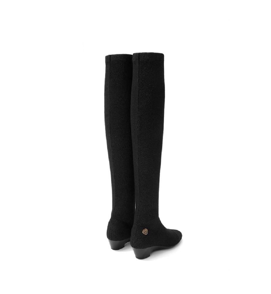 Stretch mesh thigh-high boots - Black