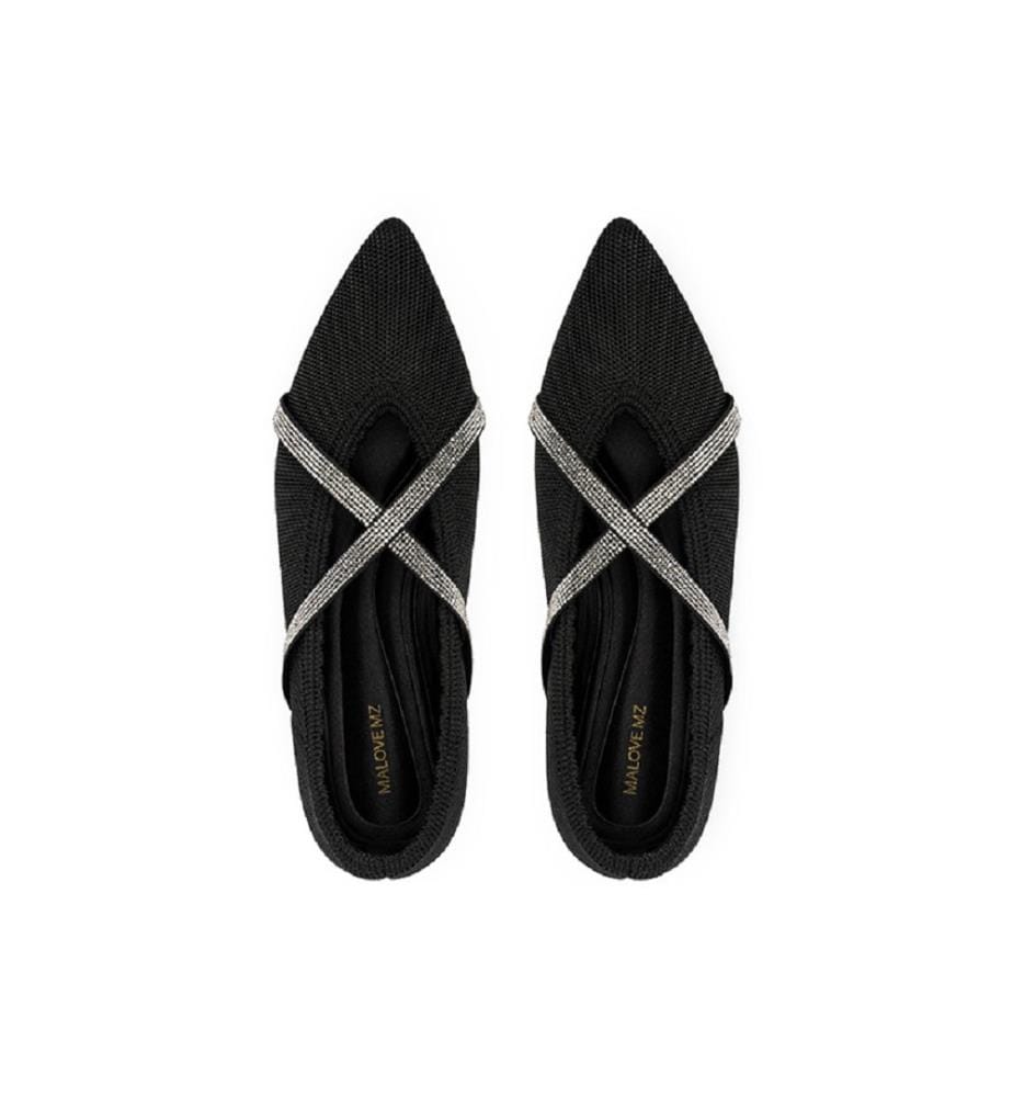 Ballerine con eleganti cinturini in strass - Nero