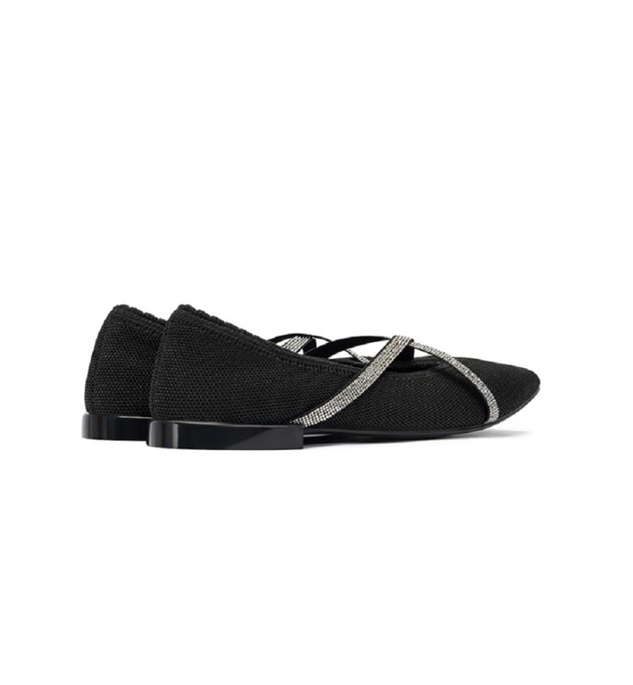 Ballerine con eleganti cinturini in strass - Nero