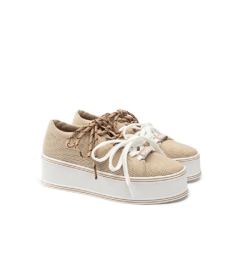 Platform sneakers with double laces - Apricot