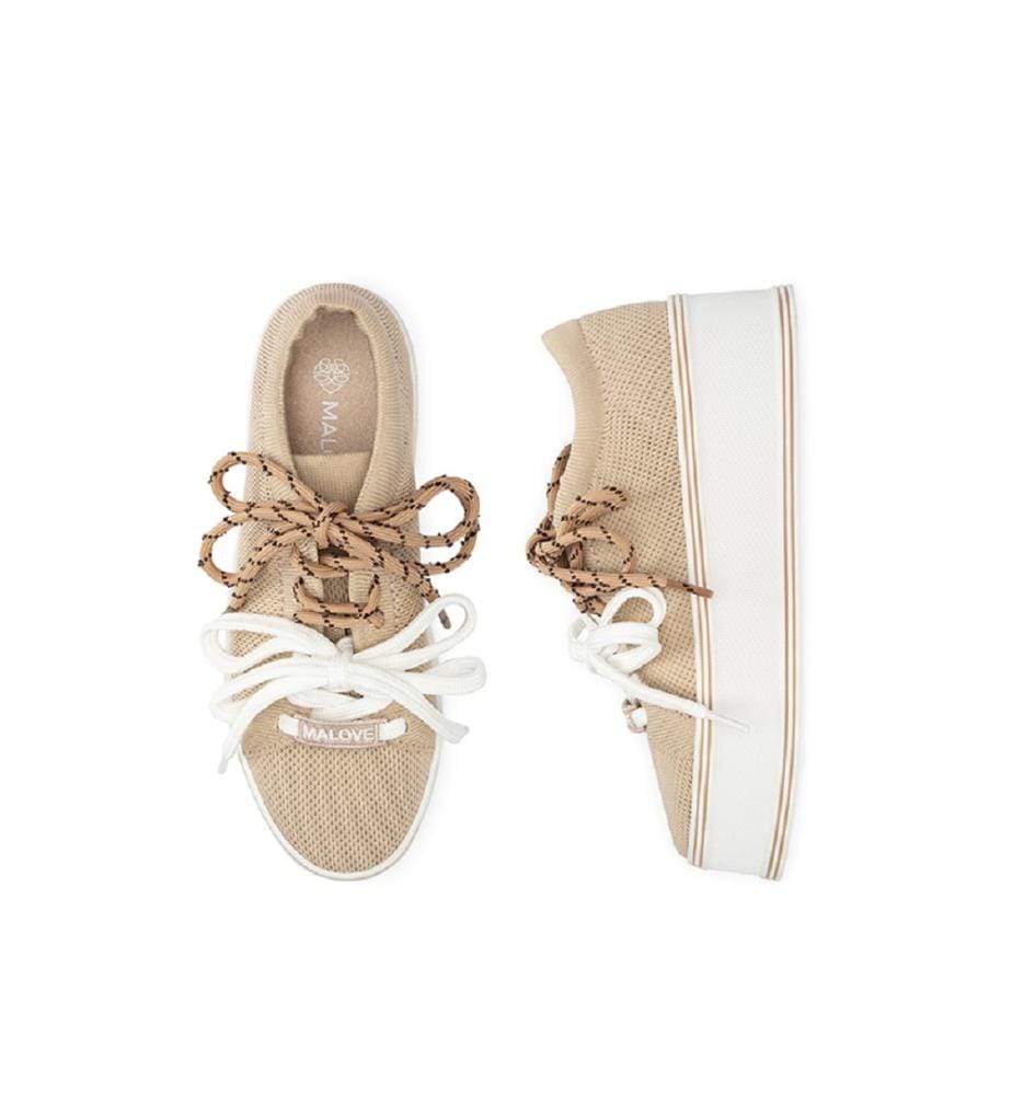 Platform sneakers with double laces - Apricot