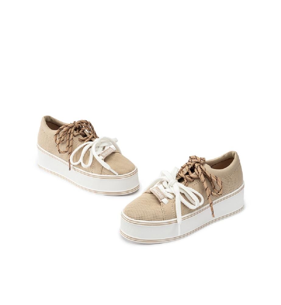 Platform sneakers with double laces - Apricot
