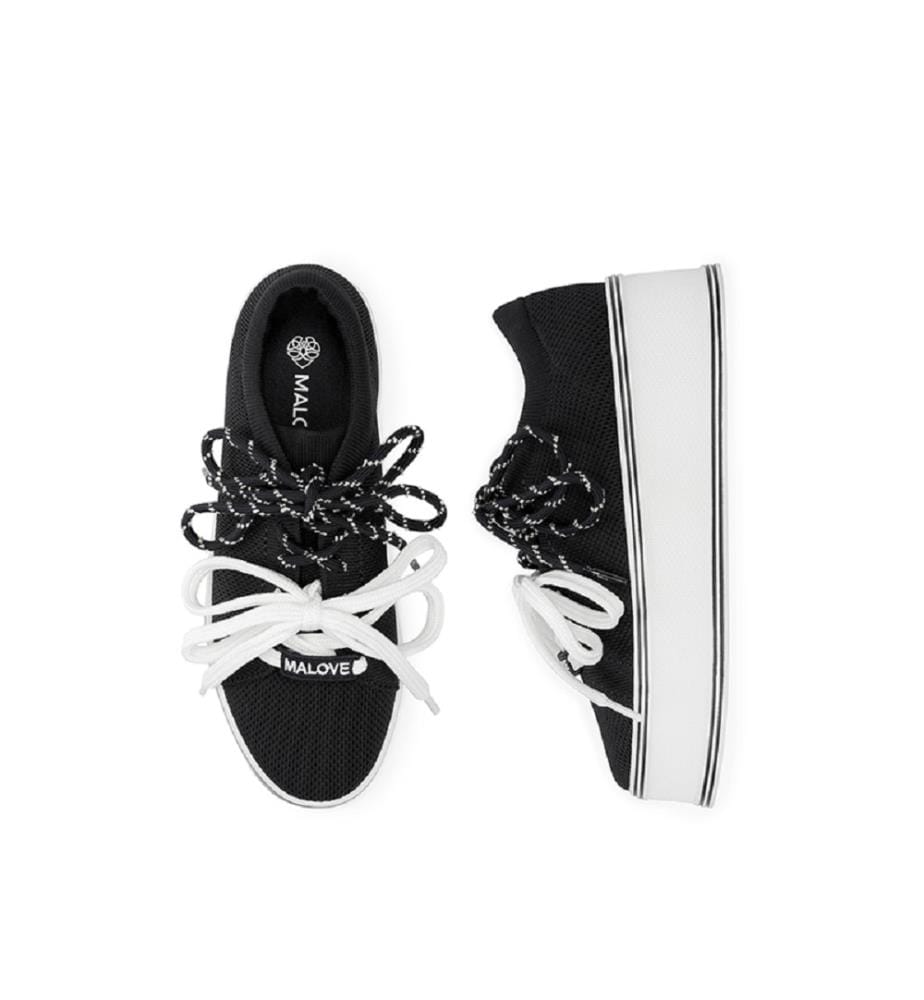 Platform sneakers with double laces - Black