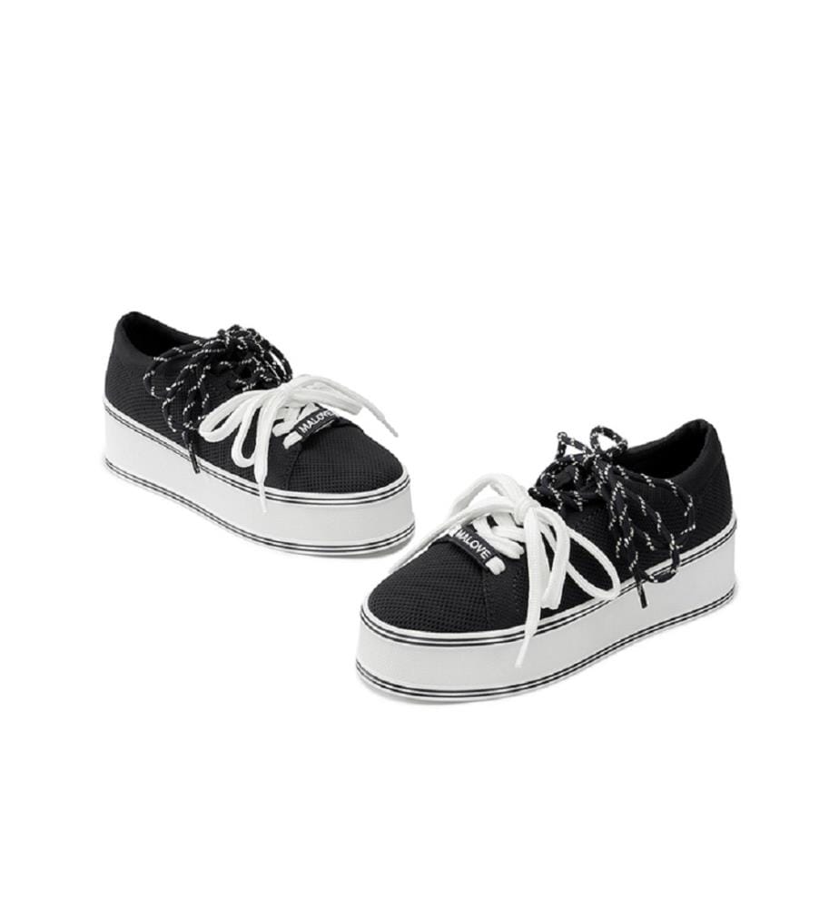 Platform sneakers with double laces - Black