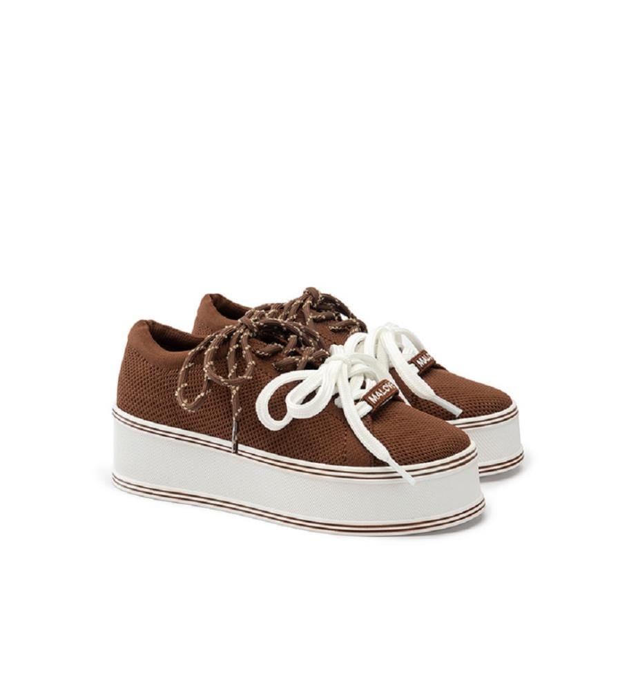 Platform sneakers with double laces - Café