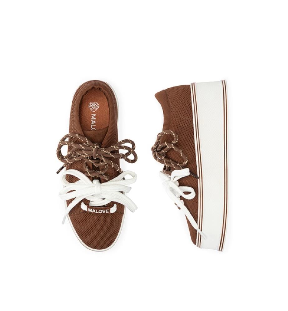 Platform sneakers with double laces - Café