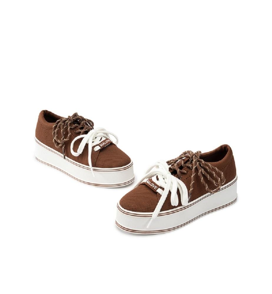 Platform sneakers with double laces - Café