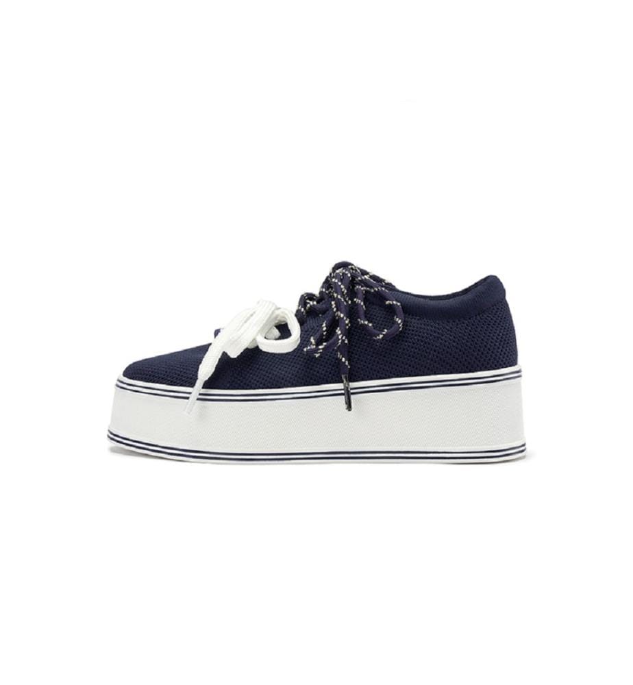 Platform sneakers with double laces - Navy blue