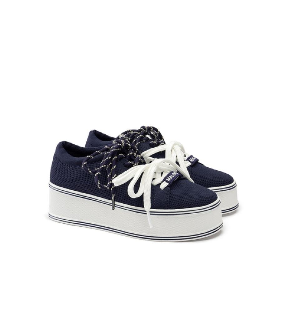 Platform sneakers with double laces - Navy blue