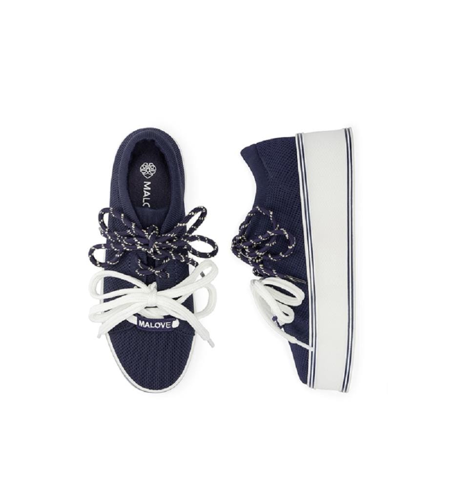 Platform sneakers with double laces - Navy blue