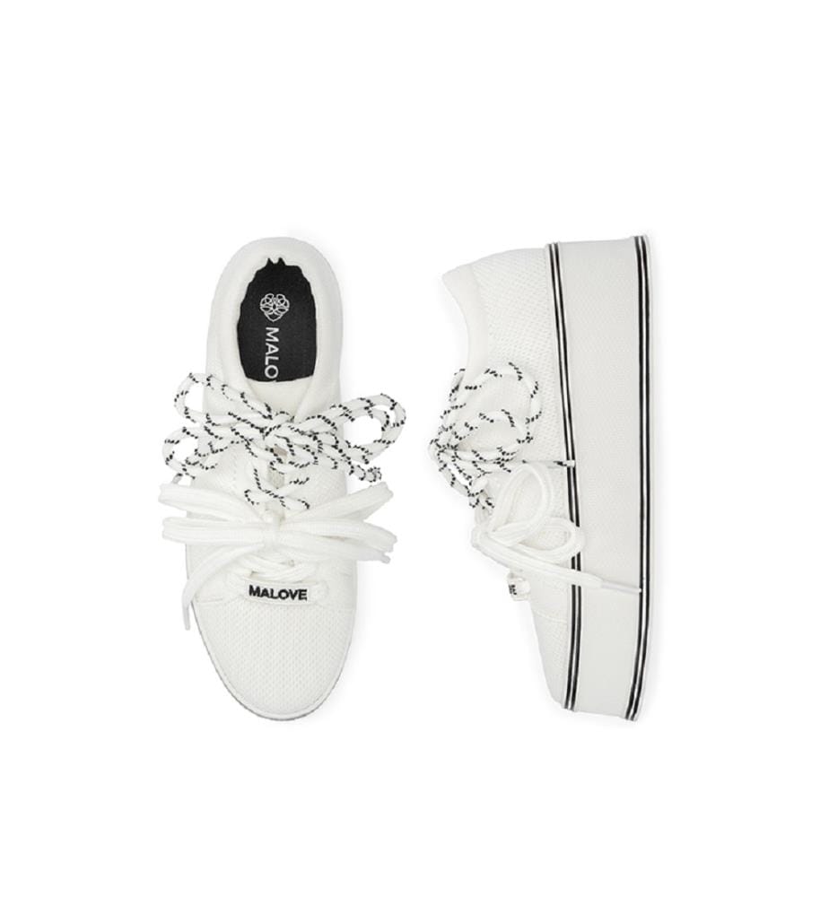 Platform sneakers with double laces - White