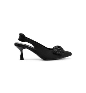 Slingback pumps with rhinestone bow - Black
