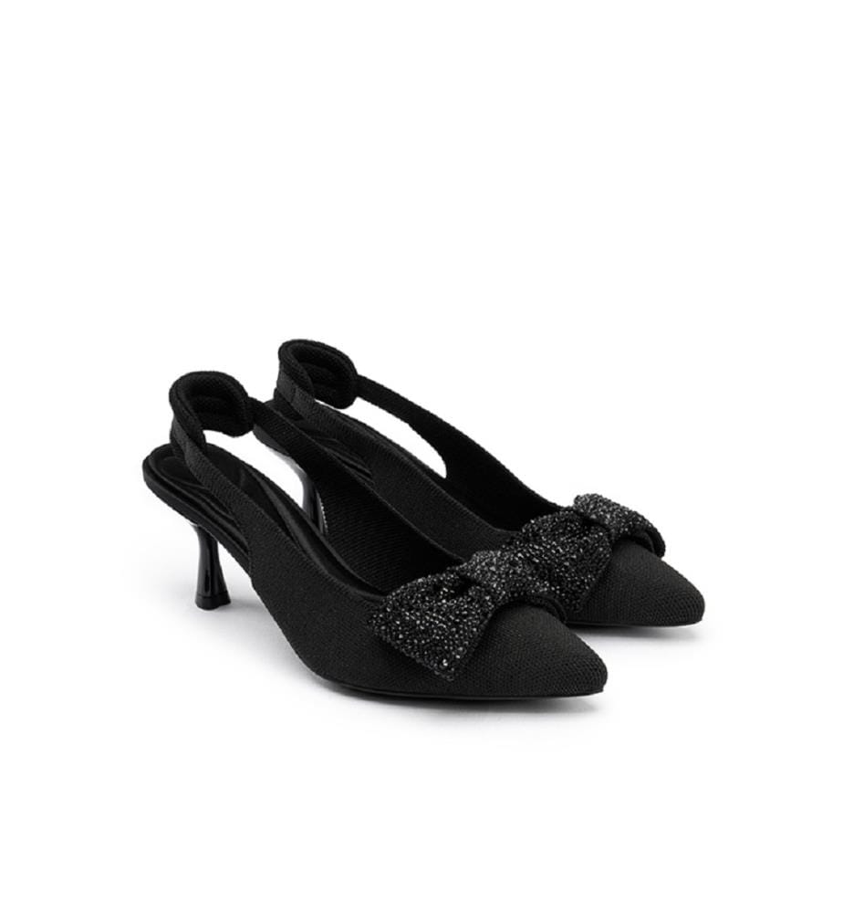 Slingback pumps with rhinestone bow - Black