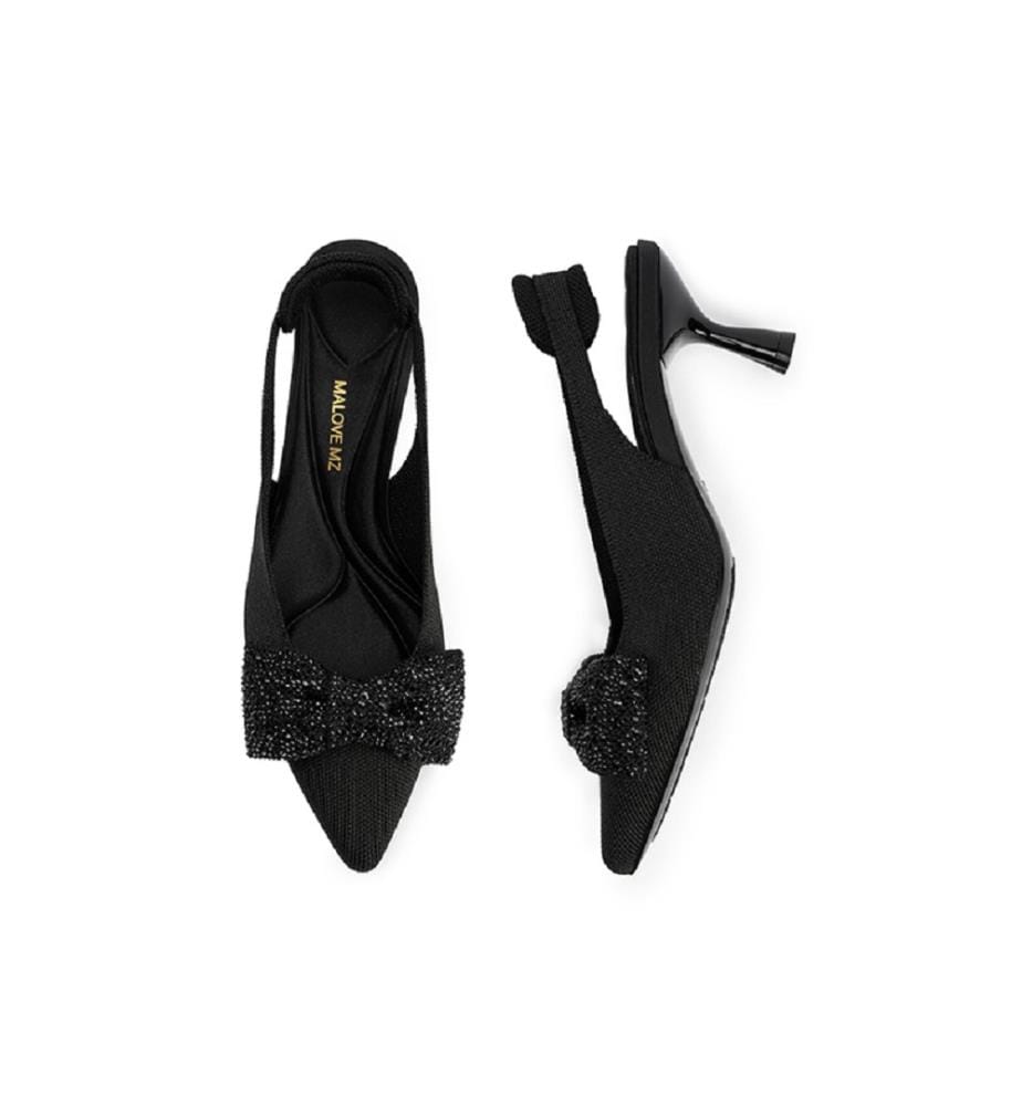 Slingback pumps with rhinestone bow - Black