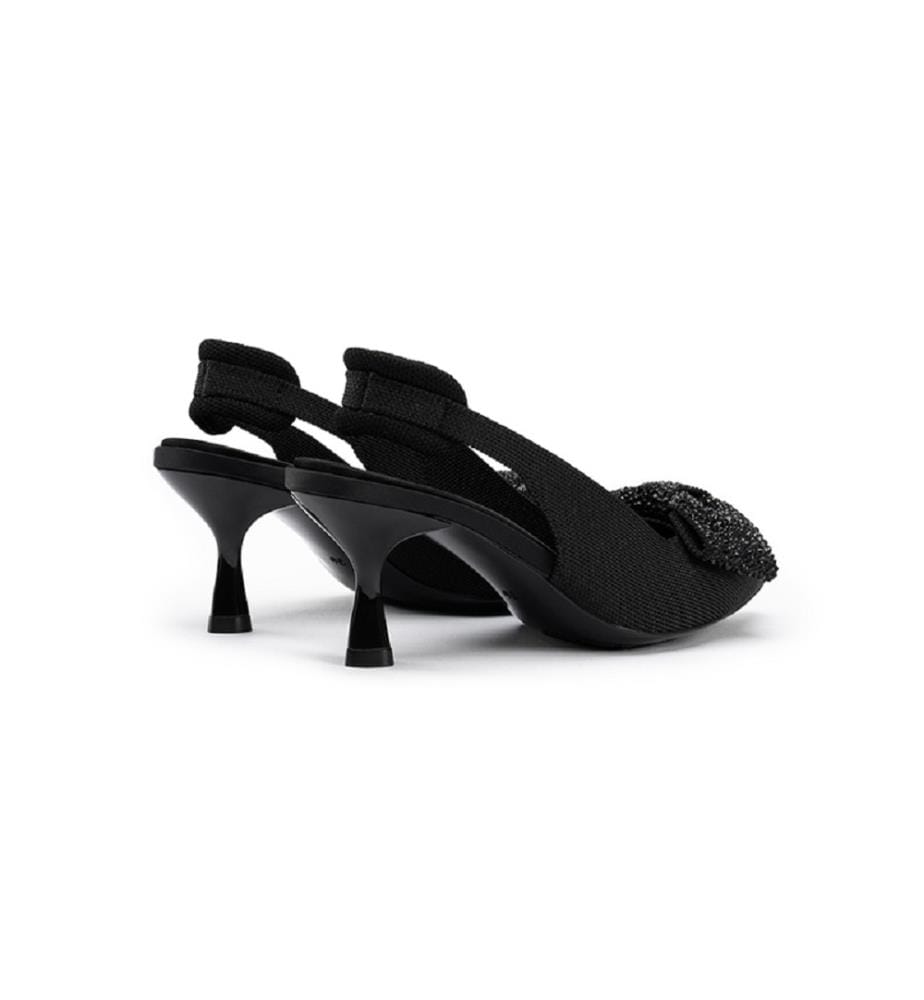 Slingback pumps with rhinestone bow - Black