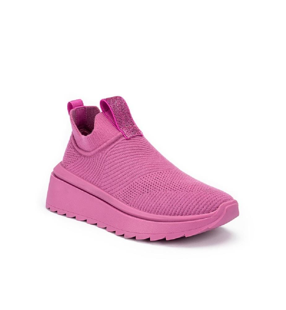 Baskets compensées en maille - Fuchsia