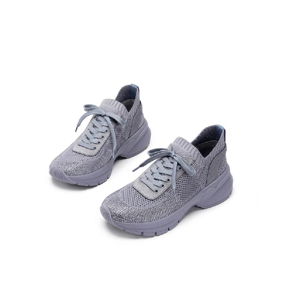 Plateausneakers mit Strasssteinen - Grau