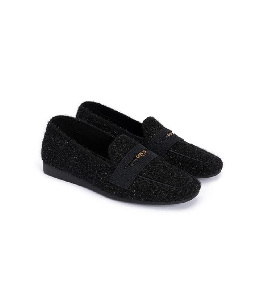 Glitzernde Tweed-Mokassins - Schwarz