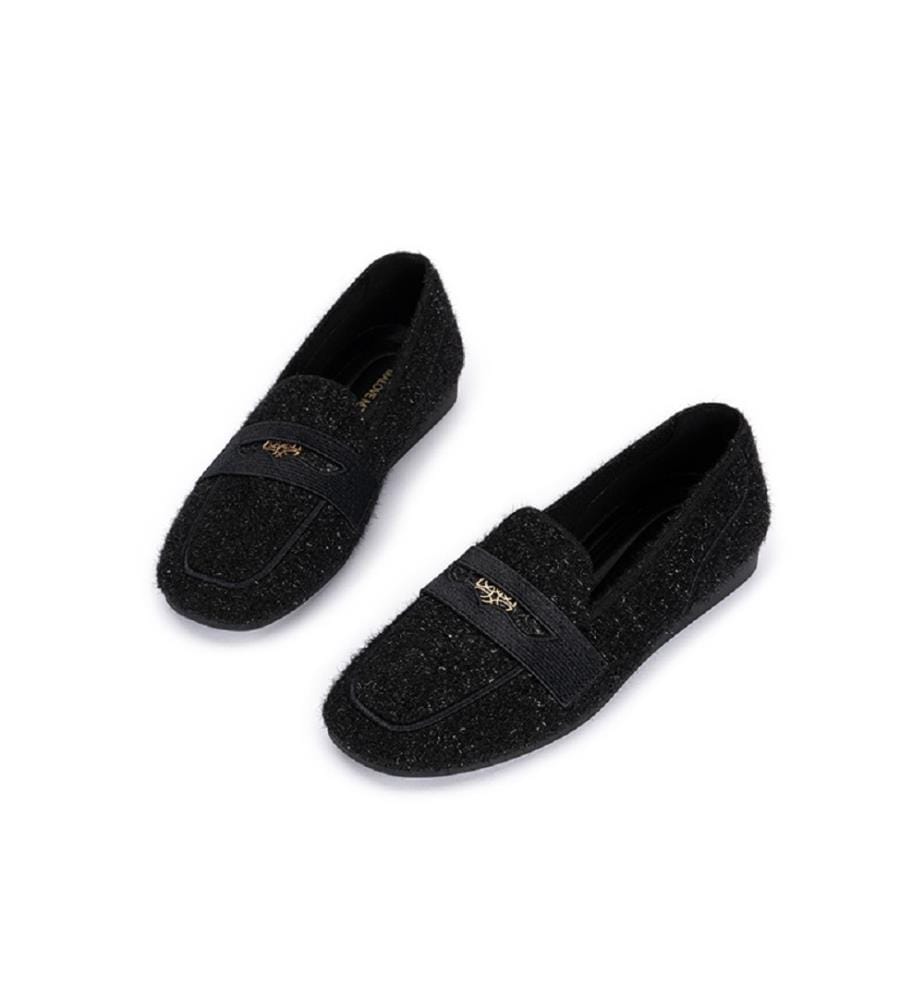 Glitzernde Tweed-Mokassins - Schwarz