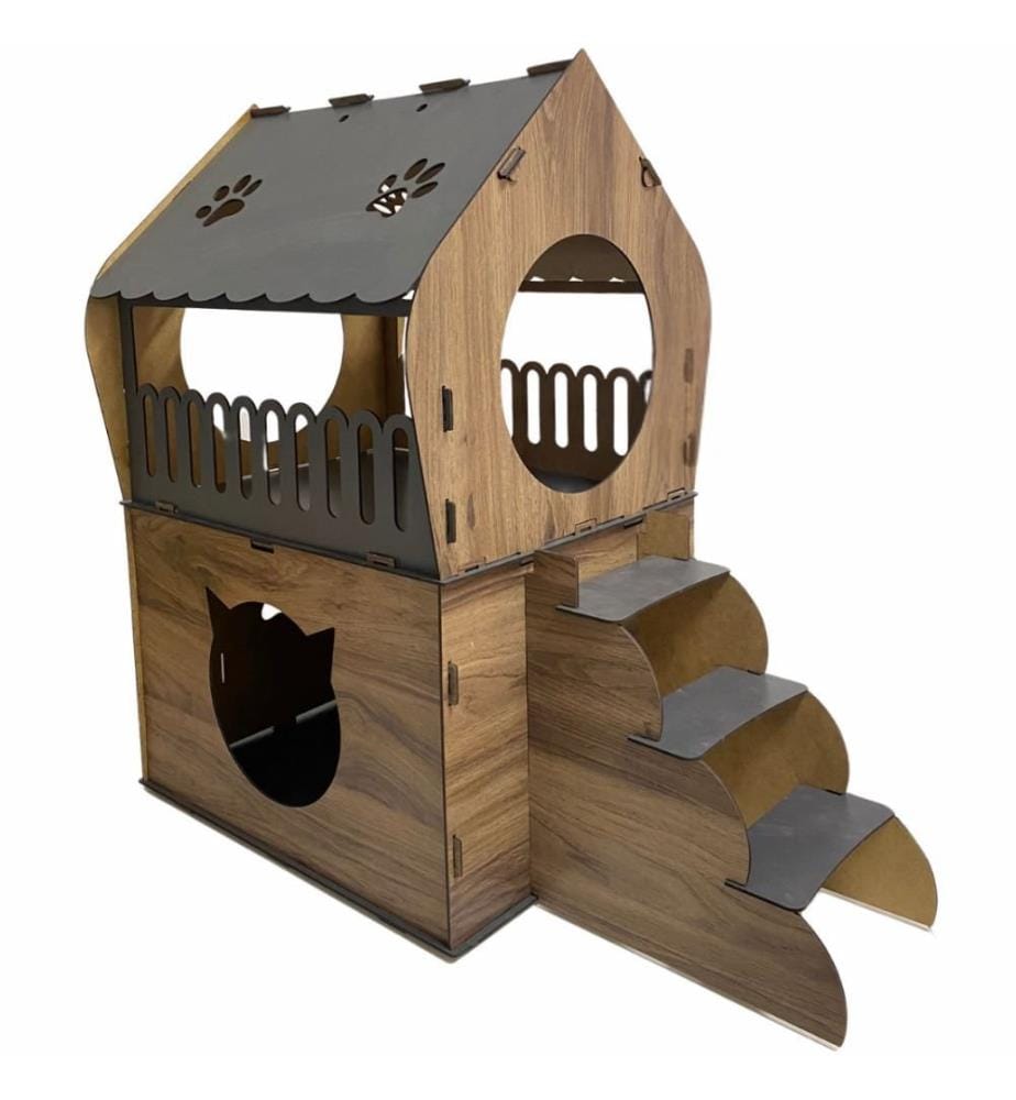 Katzenhaus – Anthrazit und Eiche
