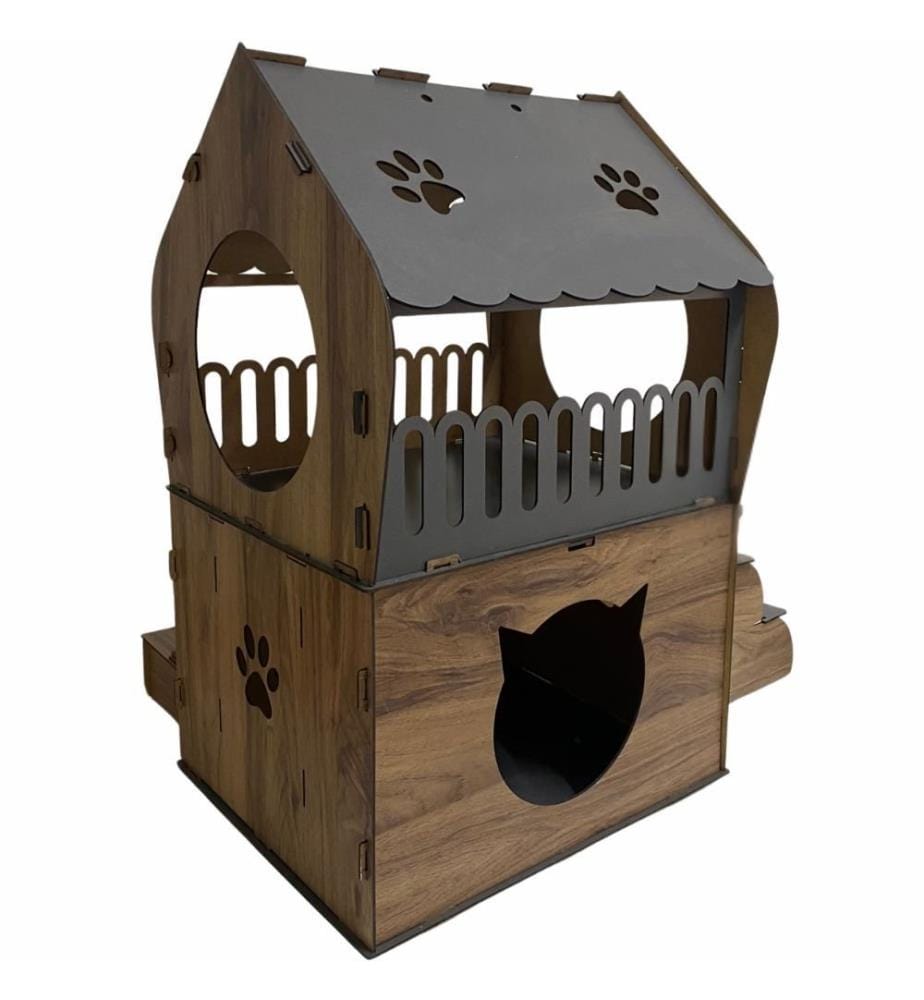 Katzenhaus – Anthrazit und Eiche