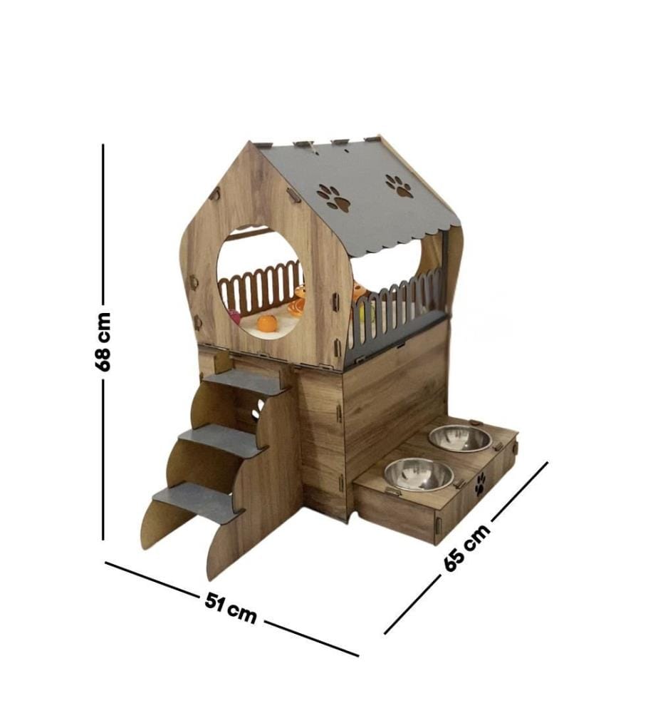 Katzenhaus – Anthrazit und Eiche