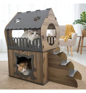 Katzenhaus – Anthrazit und helles Nussbaumholz