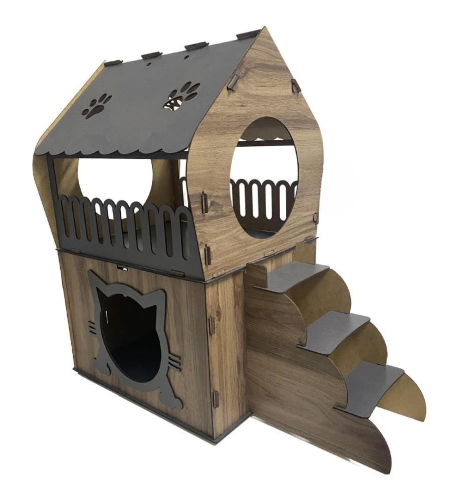 Katzenhaus – Anthrazit und helles Nussbaumholz