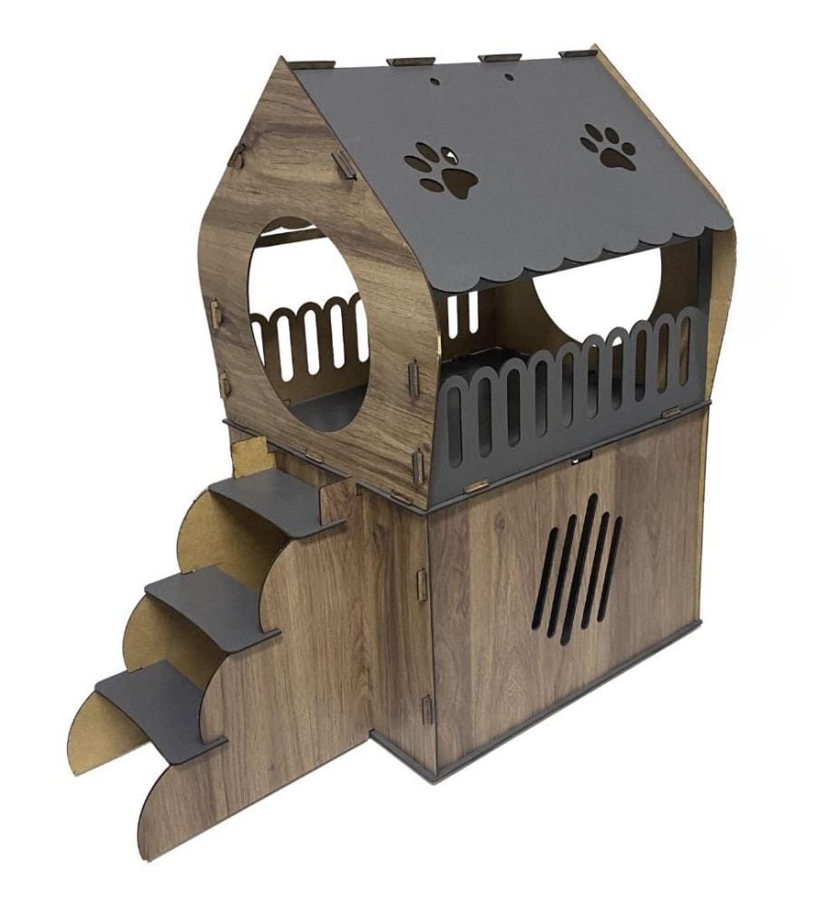 Katzenhaus – Anthrazit und helles Nussbaumholz
