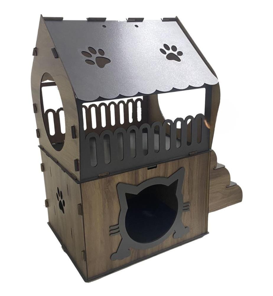 Katzenhaus – Anthrazit und helles Nussbaumholz