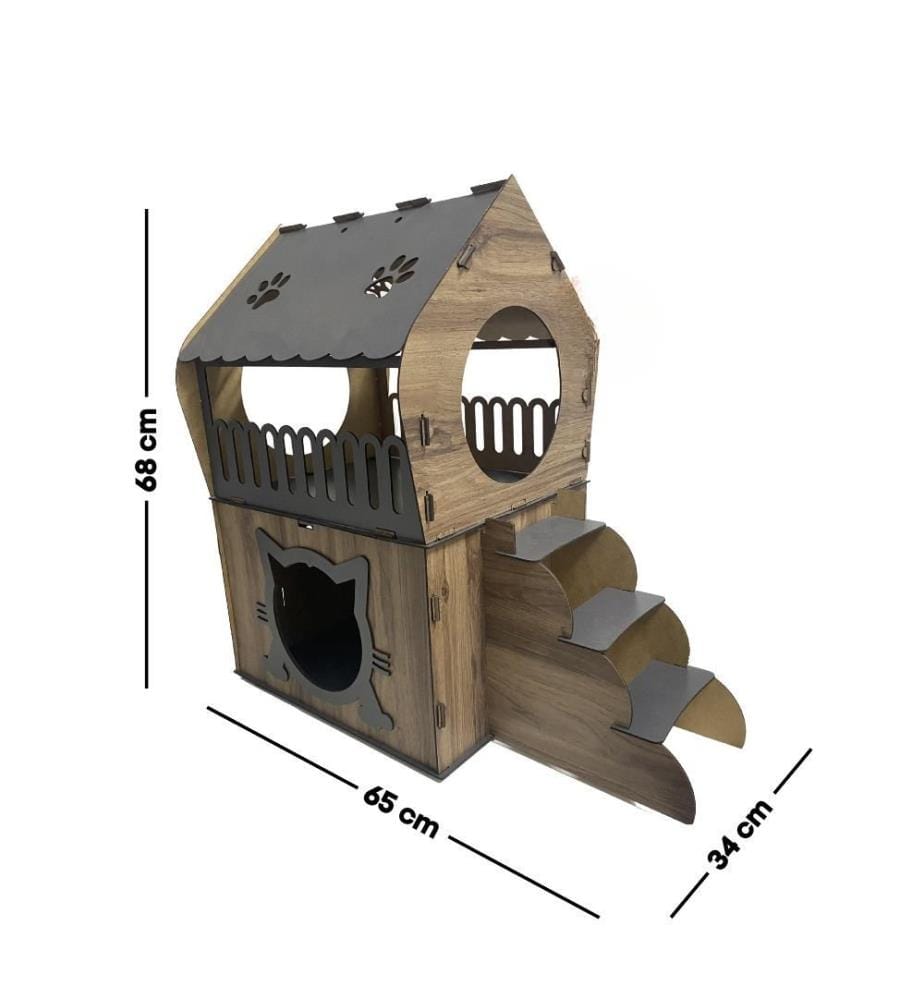 Katzenhaus – Anthrazit und helles Nussbaumholz