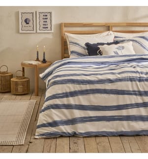 Housse de couette double Marine passepoil 200x220 cm - Bleu et blanc