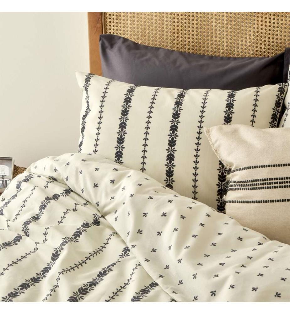 Parure de lit simple Olwen 160 x 220 cm - Blanc/Noir