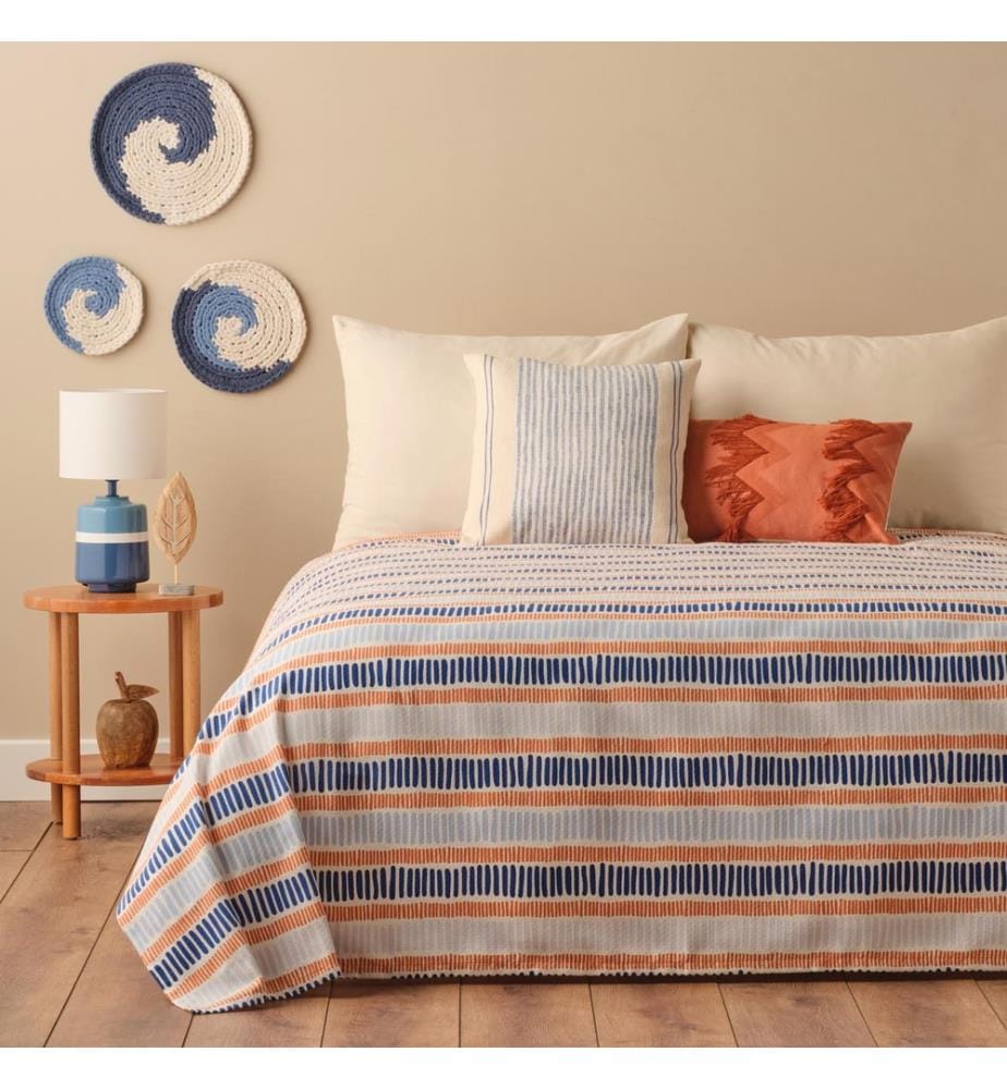 Cooper printed double bedspread 200x220 cm - Blue