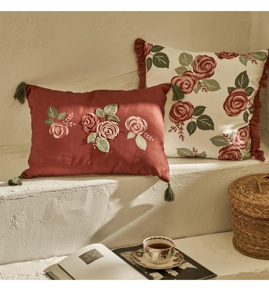 Housse de coussin décorative imprimée Rose - Crème