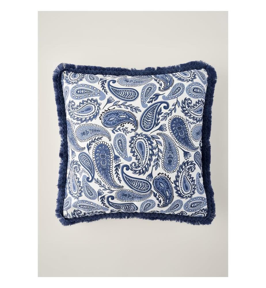 Housse de Coussin à Pompons Paisley - Bleu