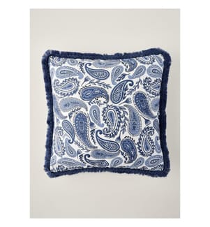 Housse de Coussin à Pompons Paisley - Bleu