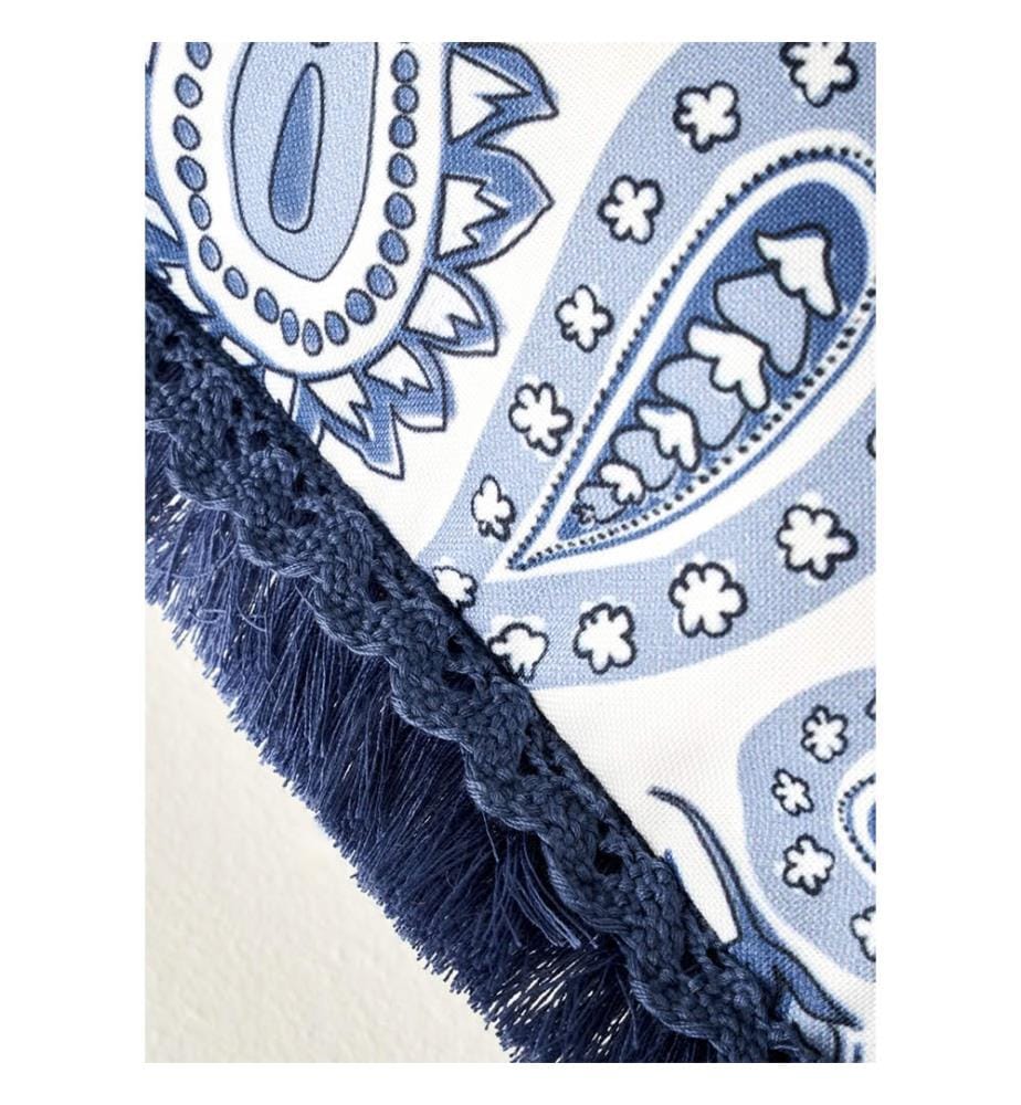 Housse de Coussin à Pompons Paisley - Bleu