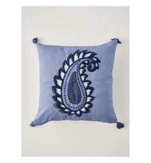 Housse de Coussin Brodée Paisley - Bleu