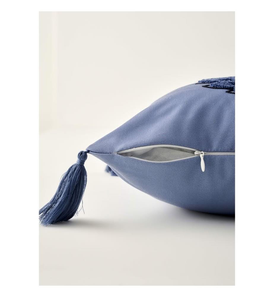 Housse de Coussin Brodée Paisley - Bleu