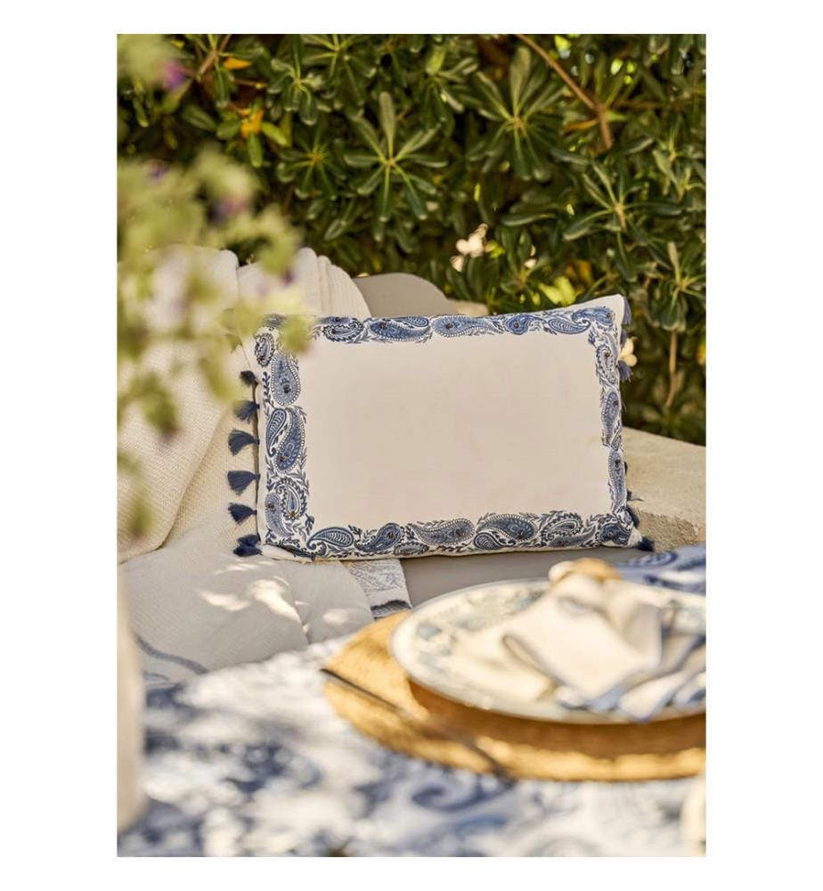 Housse de Coussin Perlée Paisley - Bleu