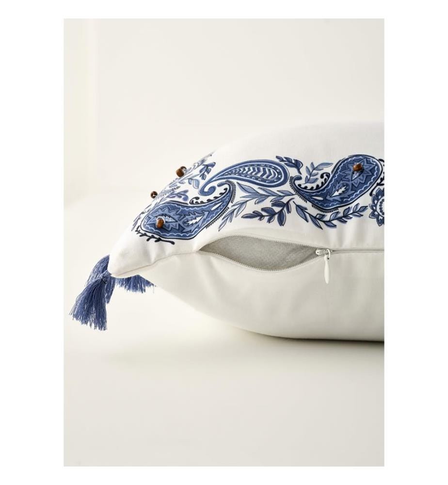 Housse de Coussin Perlée Paisley - Bleu