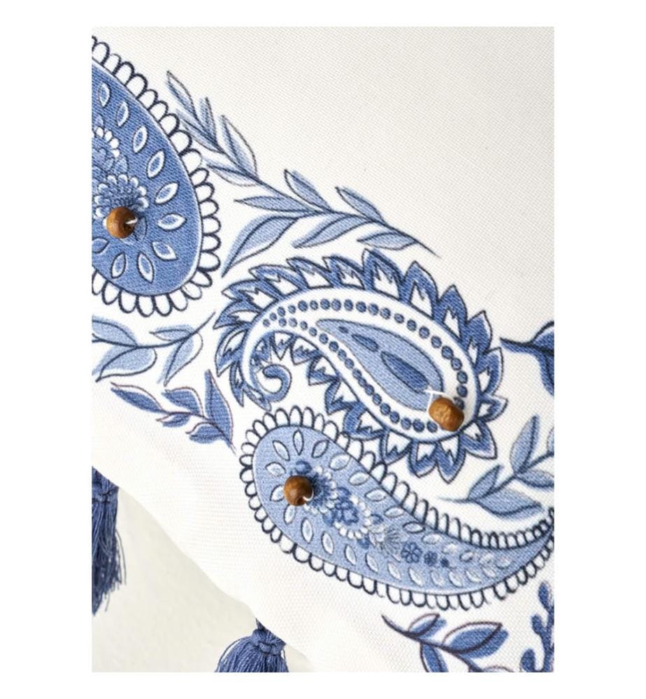 Housse de Coussin Perlée Paisley - Bleu