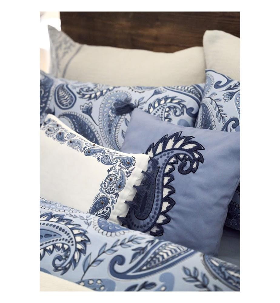 Housse de Coussin Perlée Paisley - Bleu