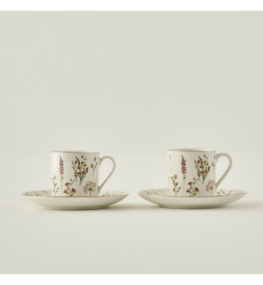 Set bestehend aus 2 Kaffeetassen Flores Porzellan 90 cc - Mehrfarbig