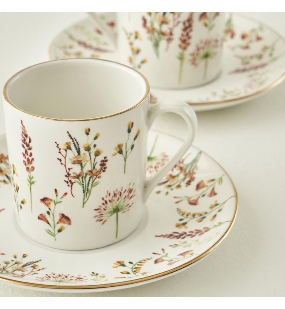 Set bestehend aus 2 Kaffeetassen Flores Porzellan 90 cc - Mehrfarbig
